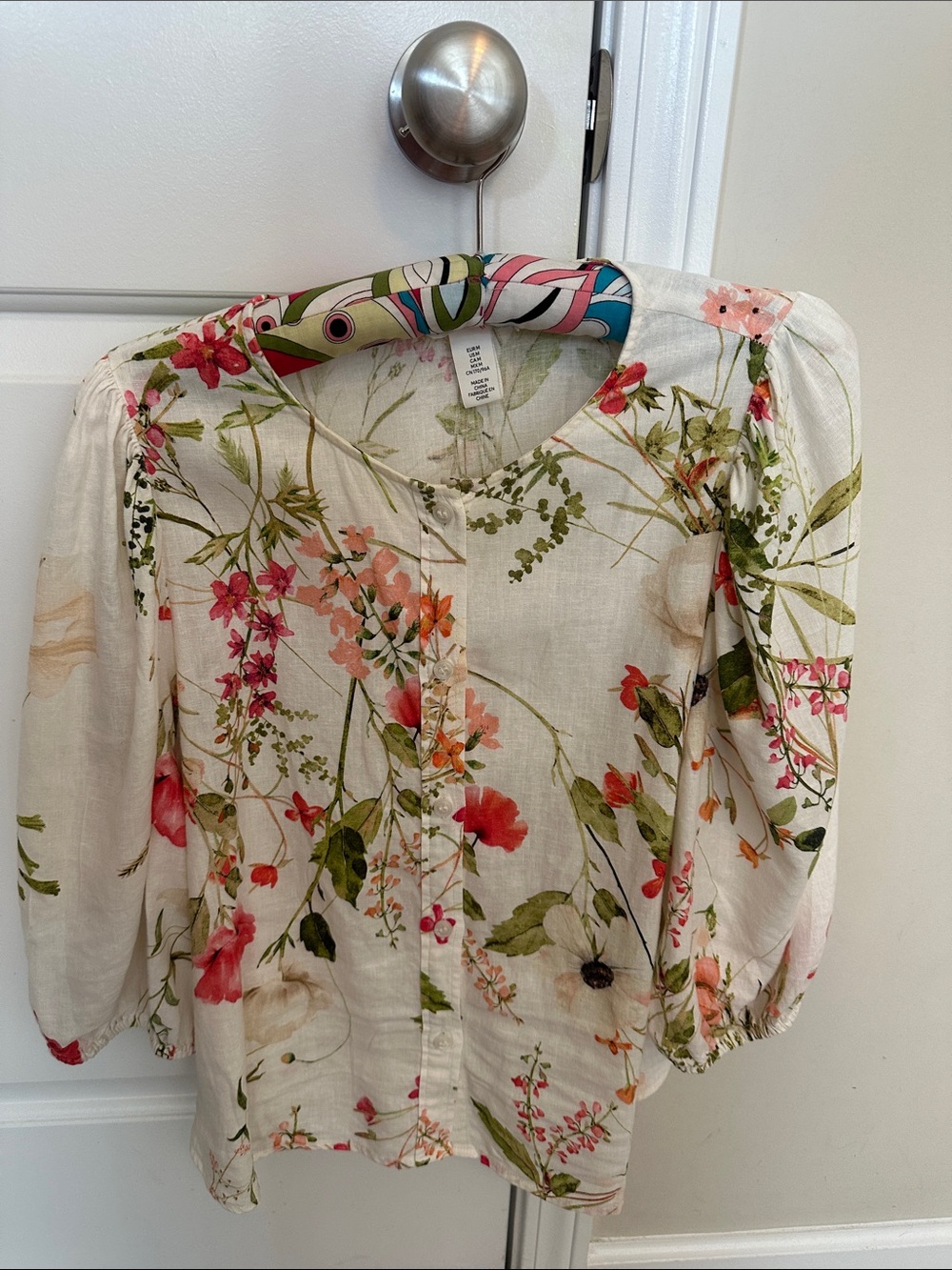 H & M Floral Button-Front Women’s Top - Cream , linen